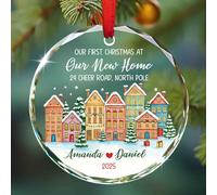 2025 Décoration personnalisée « Our First Christmas at Our New Home Address », « First Year in New House » - Souvenir pour sapin de Noël, cadeau de première décoration de maison, cadeau de couple, nom
