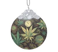 2025 Décorations de Noël rondes en verre à suspendre - Une bouffée dans le temps - Marijuana - Décorations de sapin de Noël pour fête, mariage, cheminée en plein air