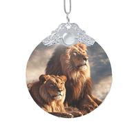 2025 Décorations de sapin de Noël en verre à suspendre avec deux lions pour fête, mariage, cheminée extérieure