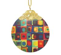 2025 Décorations de sapin de Noël en verre avec pendentif rond à suspendre Art abstrait carré Décorations d'arbre de Noël pour fête, mariage, cheminée extérieure