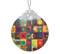 2025 Décorations de sapin de Noël en verre avec pendentif rond à suspendre Art abstrait carré Décorations d'arbre de Noël pour fête, mariage, cheminée extérieure