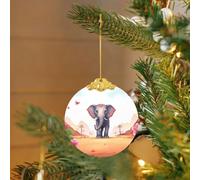 2025 Décorations de sapin de Noël en verre avec pendentif rond à suspendre en forme d'éléphant porte-bonheur pour fête, mariage, cheminée en plein air