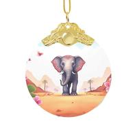 2025 Décorations de sapin de Noël en verre avec pendentif rond à suspendre en forme d'éléphant porte-bonheur pour fête, mariage, cheminée en plein air