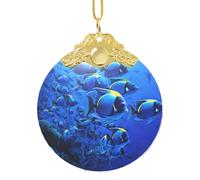 2025 Décorations de sapin de Noël rondes à suspendre en verre Motif poissons bleus Océan Décorations de sapin de Noël pour fête, mariage, cheminée extérieure