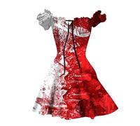 2025 Deguisement Halloween, Mini Robe Femme à Manches Courtes Bouffantes Couleur Sang Imprimé Sanglant éClaboussures De Sang Bloody Horreur Blood ÉPaules DéNudéEs Courte A-Ligne Chic Et Elegant Dress