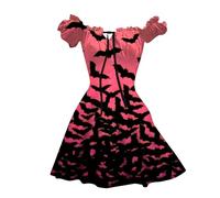 2025 Deguisement Halloween, Mini Robe Femme à Manches Courtes Bouffantes Couleur Sang Imprimé Sanglant éClaboussures De Sang Bloody Horreur Blood ÉPaules DéNudéEs Courte A-Ligne Chic Et Elegant Dress