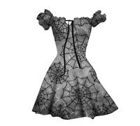2025 Deguisement Halloween, Mini Robe Femme à Manches Courtes Bouffantes Couleur Sang Imprimé Sanglant éClaboussures De Sang Bloody Horreur Blood ÉPaules DéNudéEs Courte A-Ligne Chic Et Elegant Dress