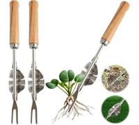 2025 Désherbeur Manuel Outil Gouge Jardinière Manuelle,de Désherbage en Acier Inoxydable avec poignée Bois Pelle Jardinage Arrache Pissenlit (2PCS)