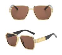 2025 Designer Lunettes de soleil tendance pour femme Grand cadre en forme de polygone Protection UV400 Vintage Lunettes de soleil pour femmes, thé doré