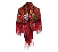 2025 Écharpe d'hiver et automne pour femmes avec franges brodées et pashmina de grande taille, bordeaux, Taille unique