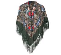 2025 Écharpe d'hiver et automne pour femmes avec franges brodées et pashmina de grande taille, vert militaire, Taille unique