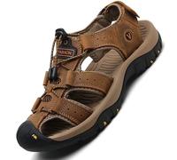 2025 en cuir véritable hommes chaussures été nouvelle grande taille hommes sandales hommes sandales mode sandales pantoufles grande taille 38-47 brun foncé 7238