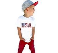 2025 - Enfant Bébé Fille Garçon 4 Juillet Été Manches Courtes T-shirt Jour de l'Indépendance T-shirt Drapeau Américain Tops Chemise avec Motif, Blanc., 2 ans
