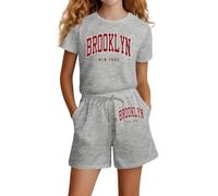 2025 Enfant Fille Survêtement Ensemble T-Shirt Cordon Pantalon Évasé Été Enfants Short Set Costume Street Dance Outfit D'été Couleur Unie Tenue Cadeau 7-16 Ans