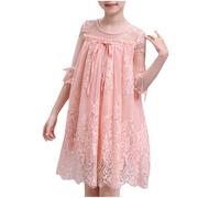 2025 Enfants Fille Robe de Princesse en Dentelle Robes Fille Chic et Elegant Léger Fluide Robe de Première Communion Anniversaire Fête Photographie 8-14 Ans Pas Cher