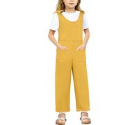 2025 - Enfants Filles Filles Sans Manches Romper Combinaison Long Pantalon Droit Avec Poche Polaire Salopette Enfants, jaune., 7-8 Jahre, Jaune, 7-8 ans