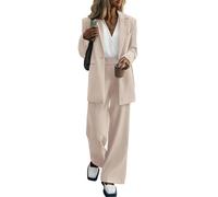 2025 Ensemble de costume pour femme - Style décontracté - Blazer couleur unie + pantalon large - Élégant et décontracté pour les loisirs, beige, 104-114