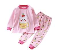 2025 Ensemble de pyjama pour petits garçons filles animaux dinosaures en coton 2 pièces train tout-petits vêtements de nuit de dessin animé vêtements d'hiver peignoir rouge, Rose, 7-8 ans