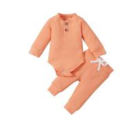 2025 Ensemble de tenues d'hiver pour bébé fille chaude à manches longues barboteuse pantalon deux pièces doux confortable pour un usage quotidien cadeau bébé, Orange, 9-12 mois