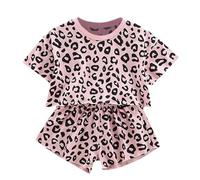 2025 - Ensemble de vêtements d'été pour bébé fille - Imprimé léopard - T-shirt et short - 2 pièces - Tenues pour enfants de 2 ans - Garçon, Rose, 3-4 ans