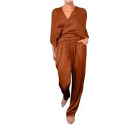 2025 Ensemble Femme Pantalon et Haut Fluide Vetement Femmes en Satin Ensembles Chic et Elegant Grande Taille Ample Costume 2 Pièces Tailleur D'été Tenue de Plage Casual Outfits Suit Pas Cher