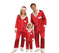 2025 Ensemble Pyjamas de Noël Assortis pour la Famille Pyjama en Soie Noel Combinaison Manches Longues Pantalons Longs Ensemble Pyjamas Noël pour Papa Maman Enfants Bébé
