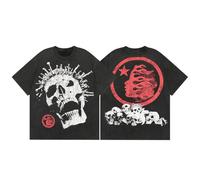 2025 Été Nouveau Haut - Rue Hip - Hop Coton T-Shirt - Retro Lavé, Dépassé Avatar Lettre Imprimée, Unisex Rond - Col Court - Manches-Color-4||s