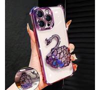 2025 Étui de téléphone en silicone doux et de protection d'été à la mode, style Y2K avec support de cygne créatif, strass pailleté, électroplaqué transparent violet de luxe, compatible avec iPhone 16/