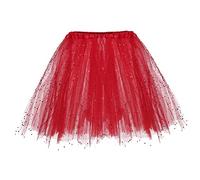 2025 Europe et États-Unis Jupe tutu à trois couches pour adulte Demi Shaggy Jupe Highlights Glitter Hot, Rouge, Taille unique