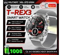2025 Extérieur Nouveau 1000Mah Batterie T-Rex 3 Qualité Militaire Montre Intelligente Hommes Ip69K Étanche Gps Hd Bluetooth Appel 100+Montre De Sport.Silver Mesh Belt.Sports Watch