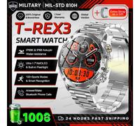 2025 Extérieur Nouveau 1000Mah Batterie T-Rex 3 Qualité Militaire Montre Intelligente Hommes Ip69K Étanche Gps Hd Bluetooth Appel 100+Montre De Sport.Silver Steel.Sports Watch