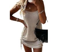 2025 Fashion Sleeveless Lace-Up Dress Women’s Casual Backless Knit Mini Dress Adjustable Drawstring Backless Knit Mini Dress (4,TG)