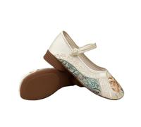 2025 Femme Chaussures Cheongsam Traditionnelles Chinoises À Broderies Florales Chaussures De Marche Rétro À Talons Bas Et Boucle Shoes Orientales Élégantes Et Confortables pour La Scène(Beige,34 EU)