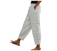 2025 Femmes Casual Rayures Imprimé Harem Pantalon Taille Bouton Pantalons Été Ample Pantalons Pyjama Femmes Manches Courtes Pantalon Court, gris, XXL