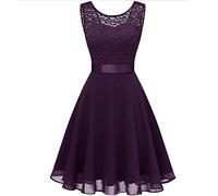 2025 - Femmes Courte Dentelle Florale Robe de Demoiselle d'honneur Femme Longueur Genou Swing Robe de Soirée Argent Robe Dames Élégante, lilas, S