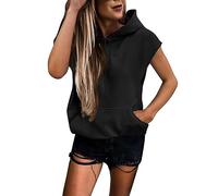 2025 Femmes Grande Taille Mode Solide Sweat à Capuche Manches Courtes Blouse Lâche Top Doux Femmes Hoodie, Noir , XXL