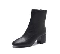 2025 Fermeture éclair à la cheville sur le côté et bottes en cuir à talons hauts pour femme de taille tendance avec semelle épaisse Chaussures pour femme Largeur H Osaka, BK1., 40 EU