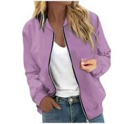 2025-Generisch Veste décontractée à fermeture éclair florale pour femme Printemps Manches longues Manteau Support Léger Court Vêtements d'extérieur Manteau avec col châle Femme, lilas, XXL