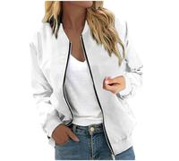 2025-Generisch Veste décontractée à fermeture éclair florale pour femme Printemps Manches longues Manteau Support Léger Court Vêtements d'extérieur Manteau avec col châle Femme, Blanc., XXL