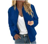 2025-Generisch Veste décontractée à fermeture éclair florale pour femme Printemps Manches longues Manteau Support Léger Court Vêtements d'extérieur Manteau avec col châle Femme, bleu foncé, M
