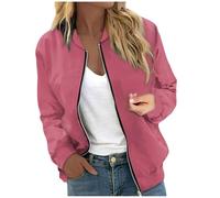 2025-Generisch Veste décontractée à fermeture éclair florale pour femme Printemps Manches longues Manteau Support Léger Court Vêtements d'extérieur Manteau avec col châle Femme, Rose, S