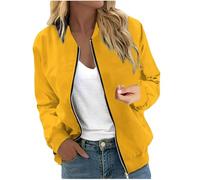 2025-Generisch Veste décontractée à fermeture éclair florale pour femme Printemps Manches longues Manteau Support Léger Court Vêtements d'extérieur Manteau avec col châle Femme, jaune, XXL