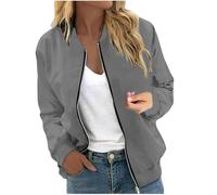 2025-Generisch Veste décontractée à fermeture éclair florale pour femme Printemps Manches longues Manteau Support Léger Court Vêtements d'extérieur Manteau avec col châle Femme, Gris clair., XXL