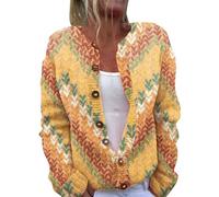 2025 Gilet Cardigan Femmes,Imprimé Floral Gilet Femme Chic Et Elegant Long Gilets Grande Taille Hiver Confortable Tricoté Manches Longues Pull Chaud Femme Col en Boutonnée Cardigan Quatre saisons