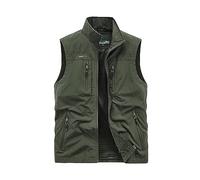 2025 Gilet décontracté pour homme Col rabattu Plusieurs poches Fermeture éclair Couleur unie Gilet de vêtements d'extérieur Chemin vers l'Ouest, vert, XL