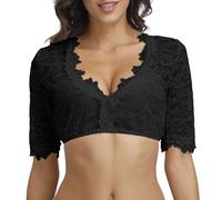 2025 - Gilet élégant pour femme Dirndl Chemisier en dentelle pour Oktoberfest, Noir , XL