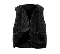 2025 Gilet en peluche pour femme Automne Hiver Chaud Manteaux Sans Manche Couleur Unie Col en V Boutons Veste Confortable Pulls Sans Manche Gilet Court en Peluche pour Femme