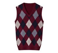 2025 Gilet Homme sans Manche- Pull Col V Grande Taille Imprimé à Carreaux en Losange Coupe Slim Décontracté Sweater Chic Et Élégants Confortable Tempérament Polyvalent d'affaires Chandail
