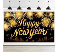 2025 Grande Bannière Happy New Year, Bonne Année Bannière Decoration Nouvel an 2025, Toile de Fond de Noir et Or de Maison Intérieure, Fournitures de Fête du Réveillon du Nouvel An, 180x110CM