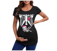 2025 Halloween Tête Squelette Halloween Vêtements Femmes Enceintes Top Teasing Européen et Frontière T-shirt Top Femme Enceinte T-shirt, beige, S